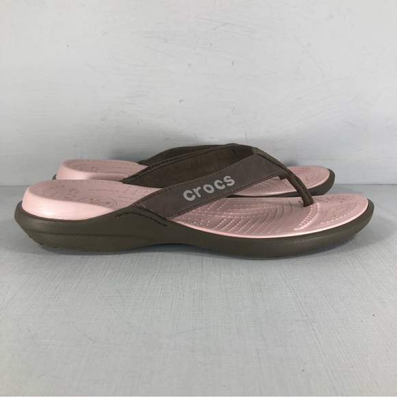 Crocs Capri IV Waterproof Sandals Flip Flops Brown Pink Women 9 - Picture 1 of 9